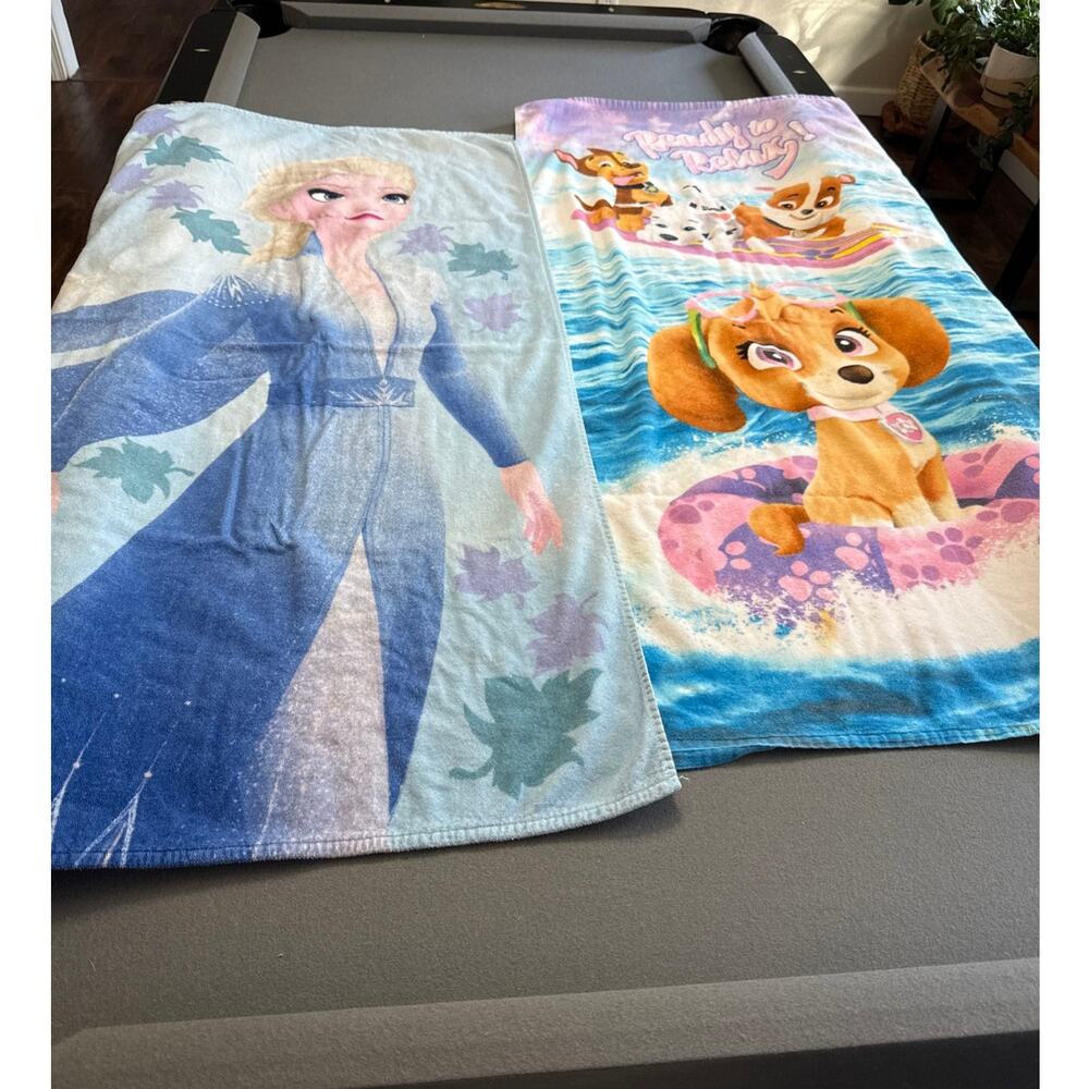 Disney Frozen II Elsa Paw Patrol Skye Kids Beach Pool Bath Towel Lot of 2